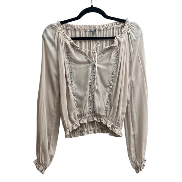 Off Shoulder Milkmaid Peasant Long Sleeve Ruffle Blush Pink Coquette Top Size XS - Picture 1 of 9